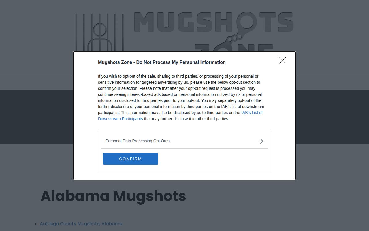 Mugshots.zone navigation showing no verified Gallatin County Illinois section